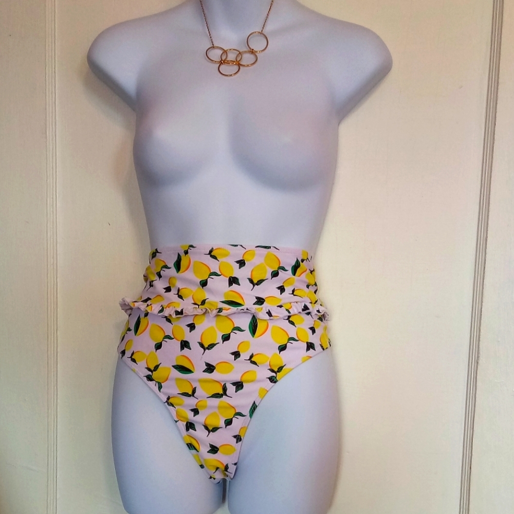 Lemon Print High-Waisted Bikini Bottom Sz XL